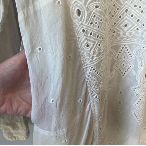 JOHNNY WAS Embroidered Blouse Tunic Cupra Rayon Pocket Long Cream - Picture 6 of 10